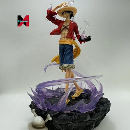 One Pieced Luffy Figure Three Powers Hot Blooded No Light Scene Statue Model Boxed Collectible Anime Decoration