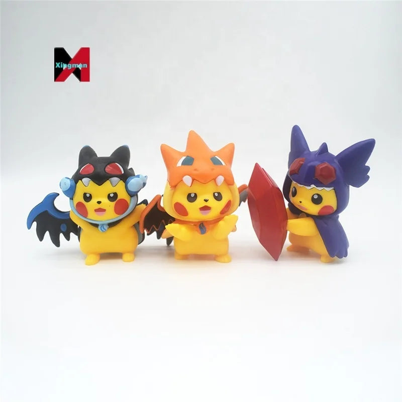7 PCS Pokemoned Costume Pikachu Cute Cartoon Car Decor Claw Machine Figure Set Collectible