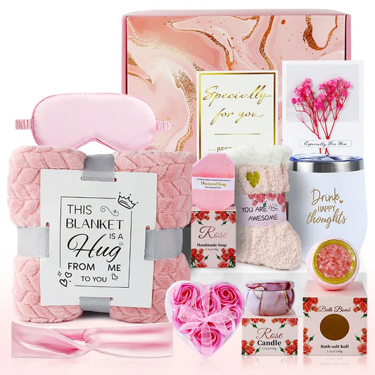 Valentine's Day & Mother's Day Gift Set New Pink Bath Set with Bath Salts Soap Candles for Body Care
