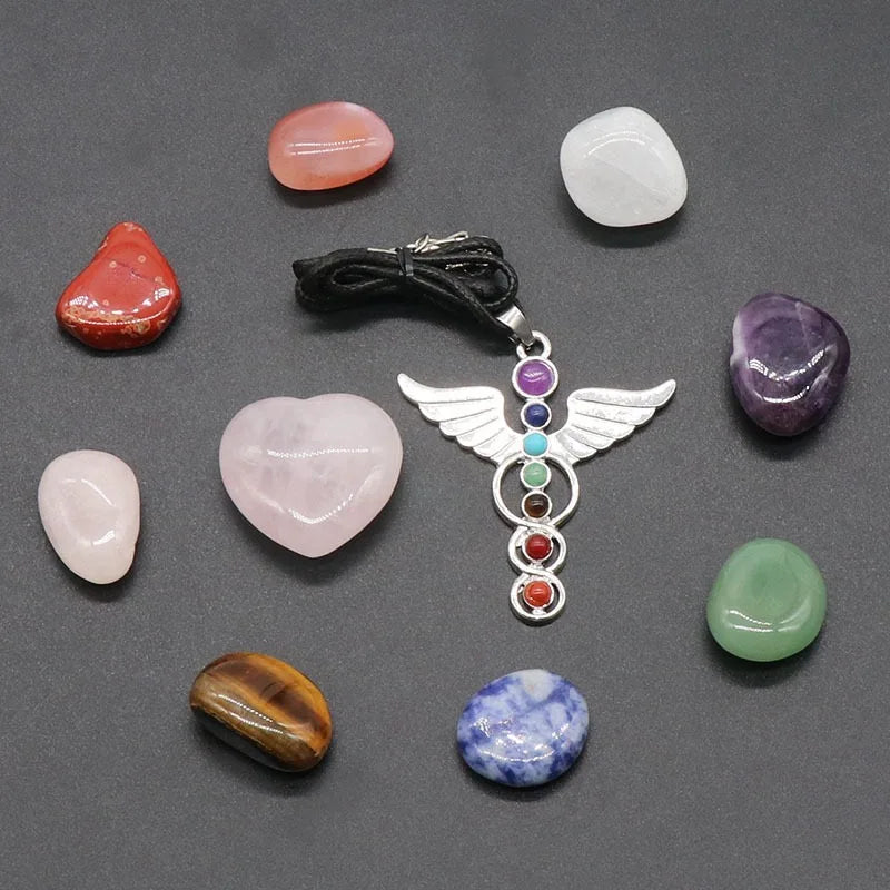 Spiritual Meditation Reiki Agate Gemstone Heart Healing 7 Chakra Irregular Shape Home Decoration Box Set