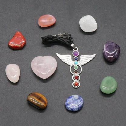 Spiritual Meditation Reiki Agate Gemstone Heart Healing 7 Chakra Irregular Shape Home Decoration Box Set