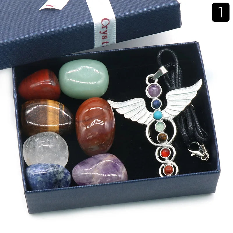 Spiritual Meditation Reiki Agate Gemstone Heart Healing 7 Chakra Irregular Shape Home Decoration Box Set