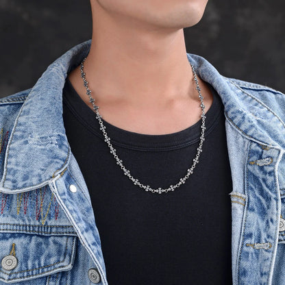 CH Odian Chrome Cruckle Necklace Silver Retro Cross Heart Pendant Jewelry