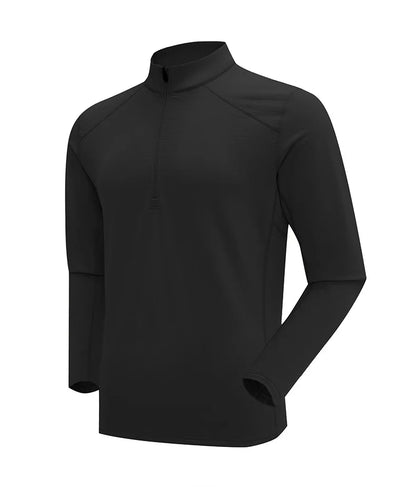 Men's Autumn Winter Fleece Warm Half-Zip Stand-Collar Outdoor Long-Sleeve Running Sports Sweatshirt Cycling Fitness Top