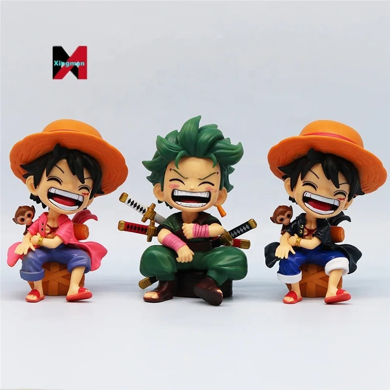 One Pieced Chibi Sitting Pose Luffy Zoro Sanji Trendy GK Figure Car Model Decor Collectible
