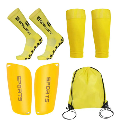 Adult Men/Women Set of Soccer Shin Guard Football Grip Socks and Soccer Sleeves Crew Sport Socks