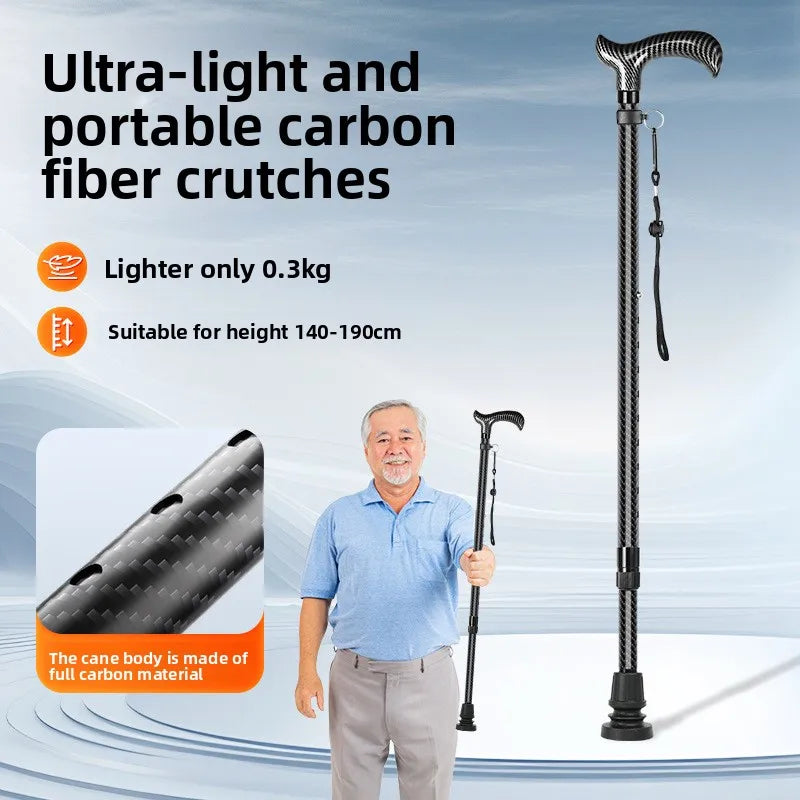 Carbon Fiber Anti-Fall Walking Stick for Elderly Non-Slip Telescopic Assistive Cane Lightweight Walking Cane