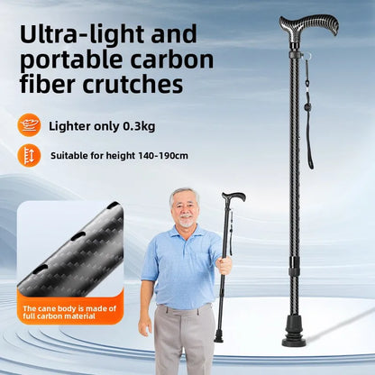 Carbon Fiber Anti-Fall Walking Stick for Elderly Non-Slip Telescopic Assistive Cane Lightweight Walking Cane