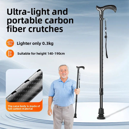 Carbon Fiber Anti-Fall Walking Stick for Elderly Non-Slip Telescopic Assistive Cane Lightweight Walking Cane