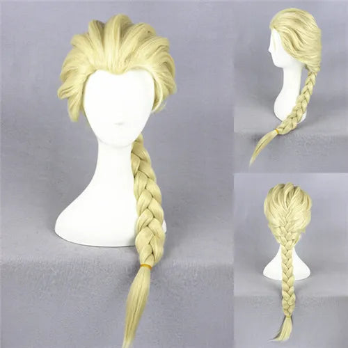 High Quality 50cm Medium Long Beige Frozen Elsa Cosplay WigSynthetic Anime Halloween Party Hear Resistant Hair Wig