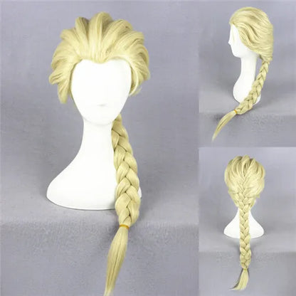 High Quality 50cm Medium Long Beige Frozen Elsa Cosplay WigSynthetic Anime Halloween Party Hear Resistant Hair Wig