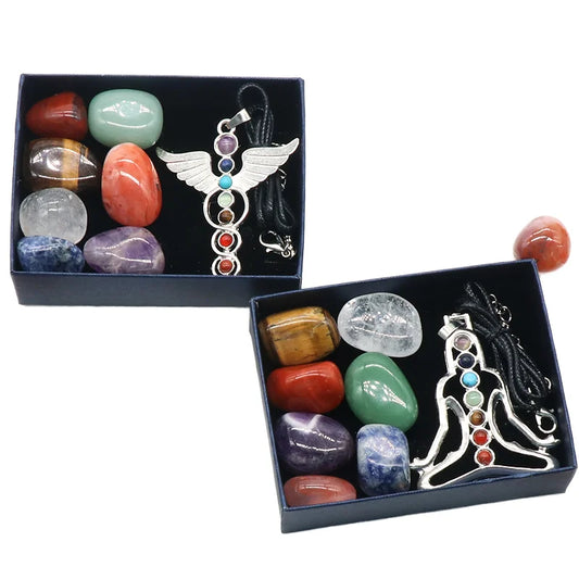 Spiritual Meditation Reiki Agate Gemstone Heart Healing 7 Chakra Irregular Shape Home Decoration Box Set