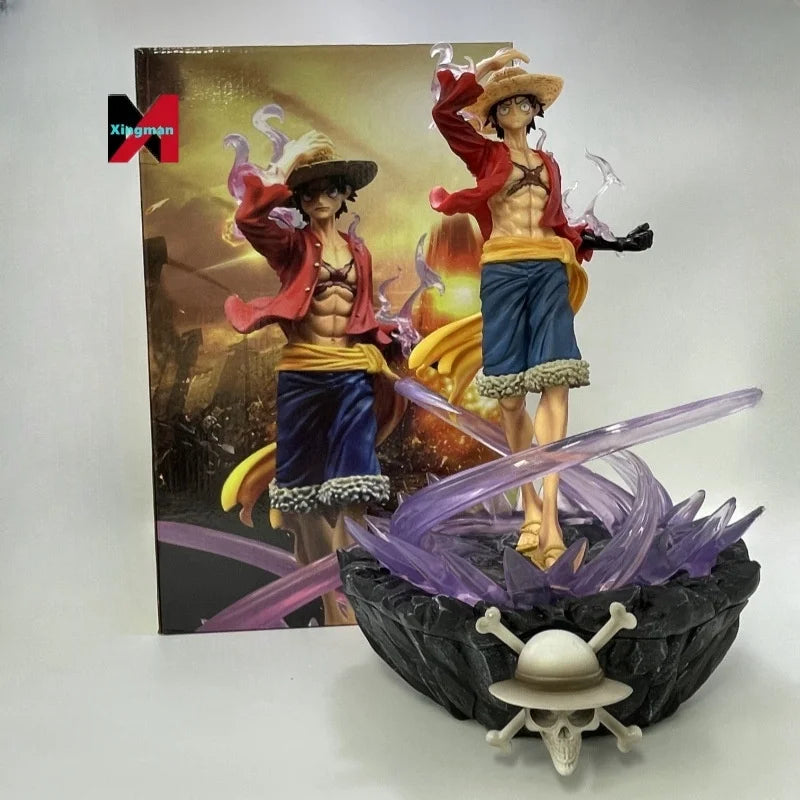 One Pieced Luffy Figure Three Powers Hot Blooded No Light Scene Statue Model Boxed Collectible Anime Decoration
