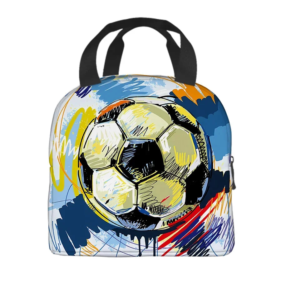 3D Football Pattern Insulated Nylon Bag Eco-Friendly Handheld Small Bag