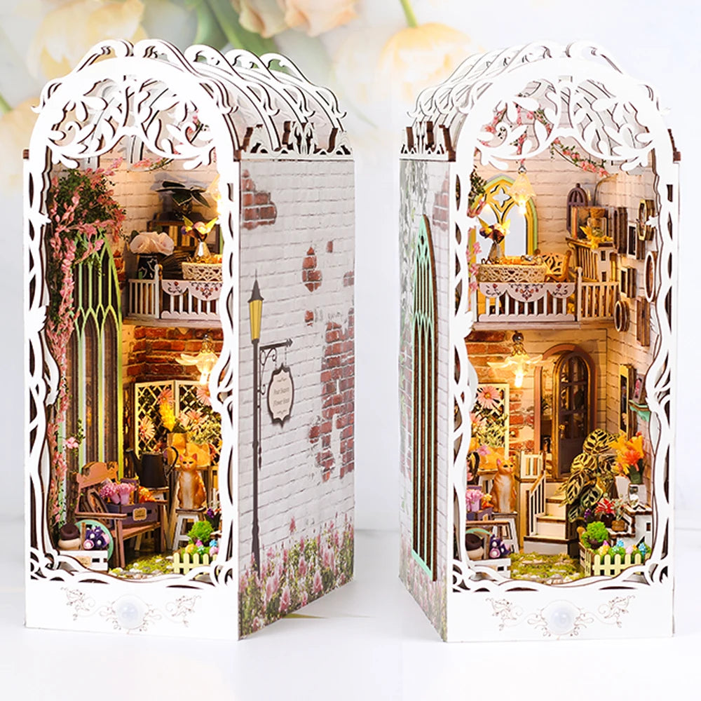 2026 NEW XS LED Light 3D Wooden Puzzle DIY Toy Magic Book Nook Library Kit Harry Doll House Miniatures Bookends Furniture