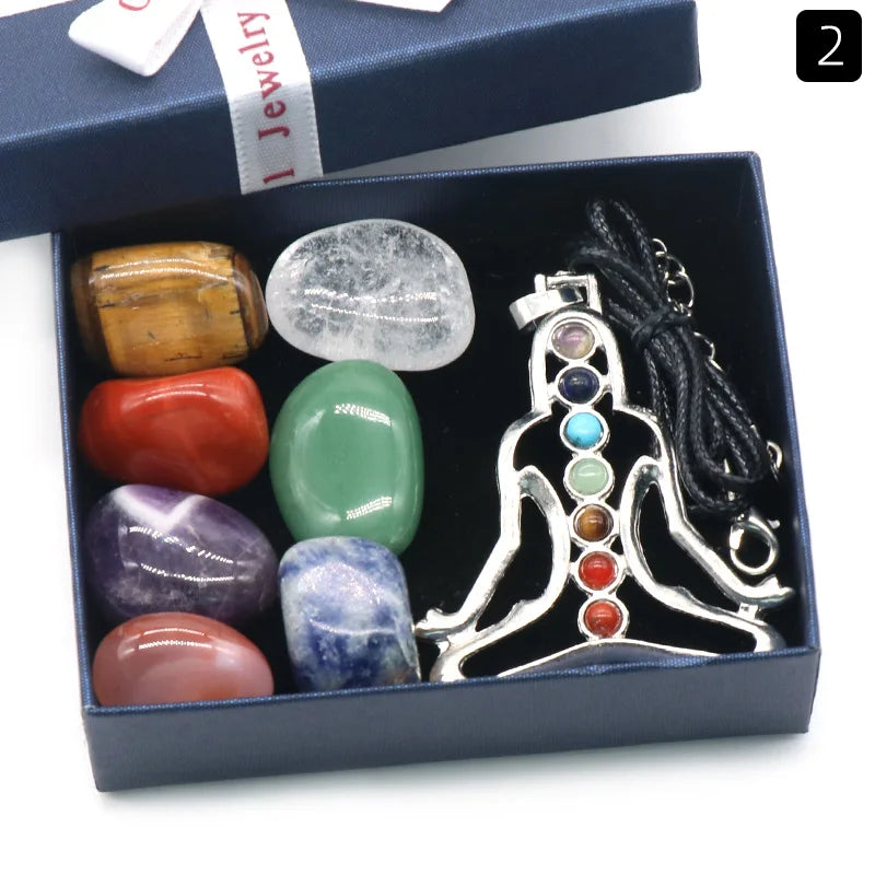 Spiritual Meditation Reiki Agate Gemstone Heart Healing 7 Chakra Irregular Shape Home Decoration Box Set