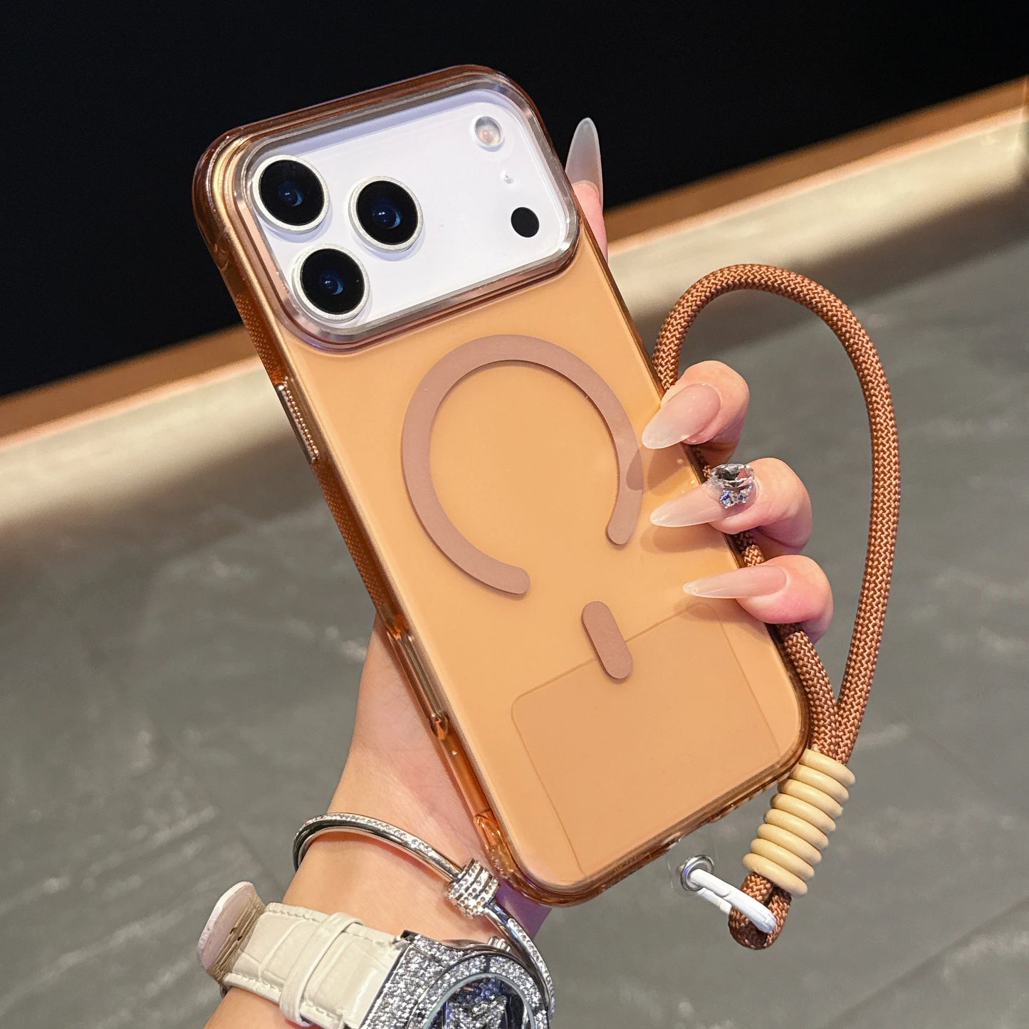 High Transparency and Strong Magnetic Colorful Phone Case with Strap for iPhone 15 16 17 Pro Max PC+TPU Phone Case