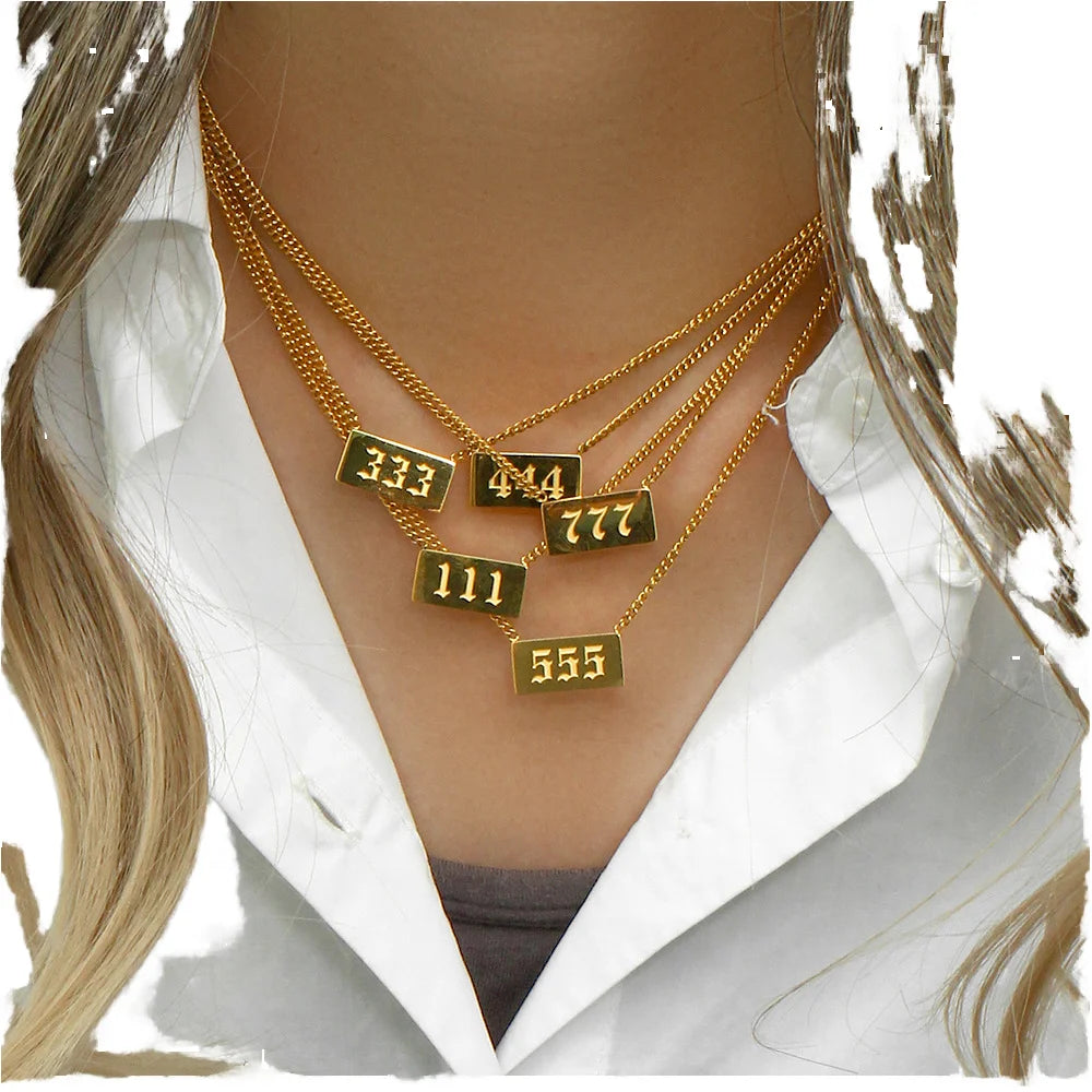 Summer Trendy 18K Gold Plated Waterproof Necklace Stainless Steel Link Chain with Angel Number 111 to 999