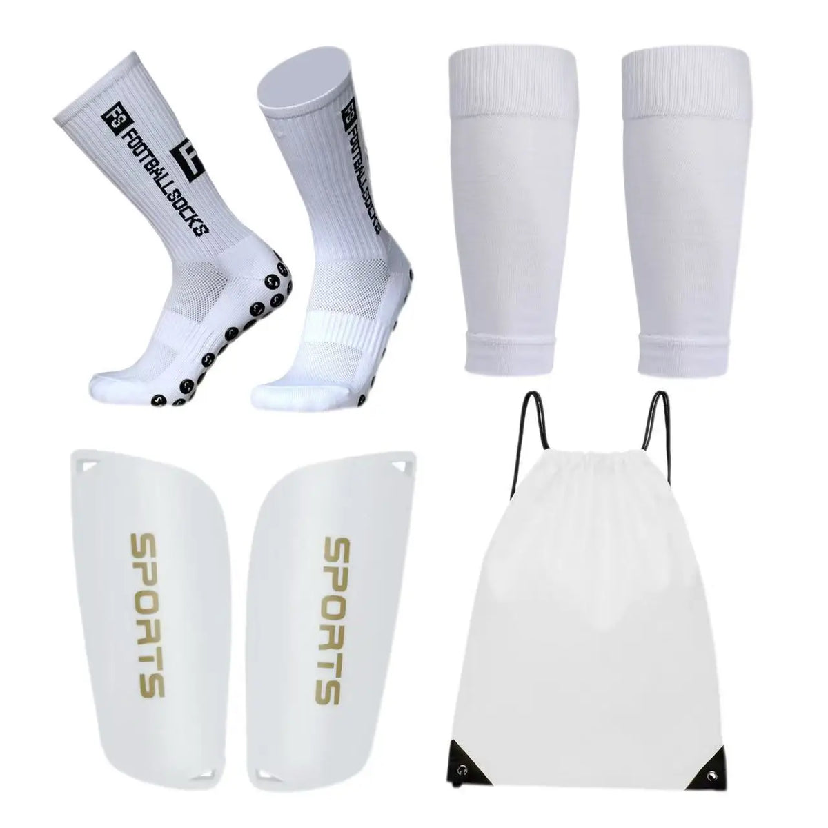 Adult Men/Women Set of Soccer Shin Guard Football Grip Socks and Soccer Sleeves Crew Sport Socks