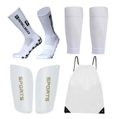 Adult Men/Women Set of Soccer Shin Guard Football Grip Socks and Soccer Sleeves Crew Sport Socks