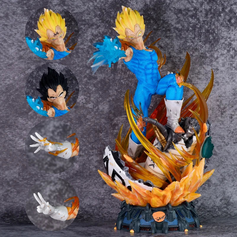 41cm Drag-oned Ball Z Vegeta GK Resin Statue Three Interchangeable Heads LED Light-Up Feature Handcrafted Anime Action Figure