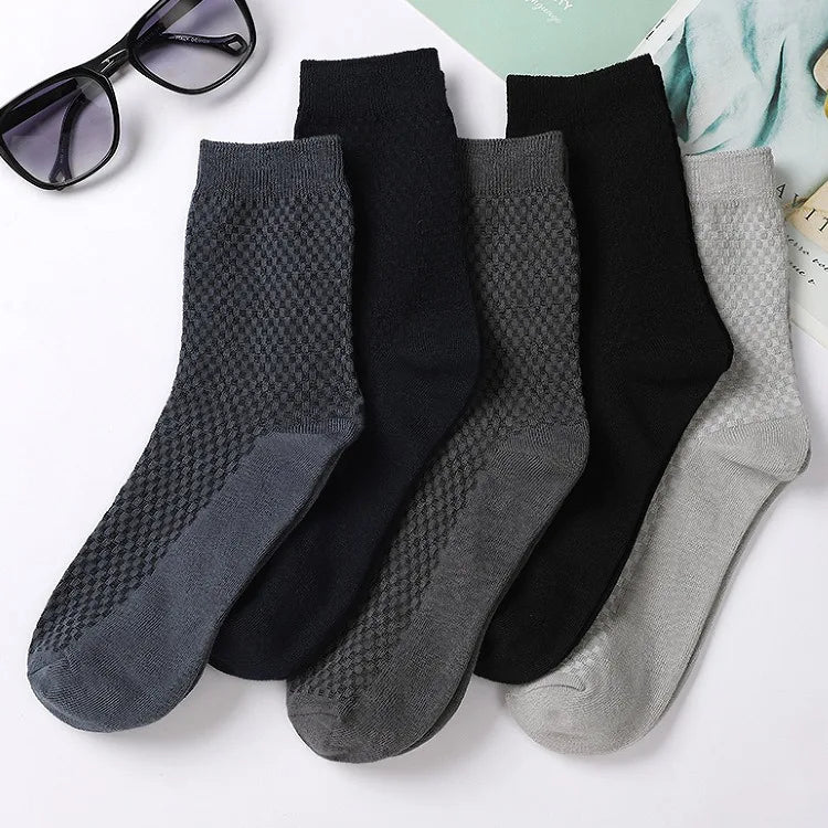 Men's Casual Bamboo Thin Antibacterial Mid Calf Crew Socks for Men 5 Pairs Set Box Available