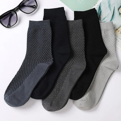 Men's Casual Bamboo Thin Antibacterial Mid Calf Crew Socks for Men 5 Pairs Set Box Available