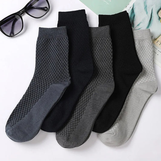 Men's Casual Bamboo Thin Antibacterial Mid Calf Crew Socks for Men 5 Pairs Set Box Available