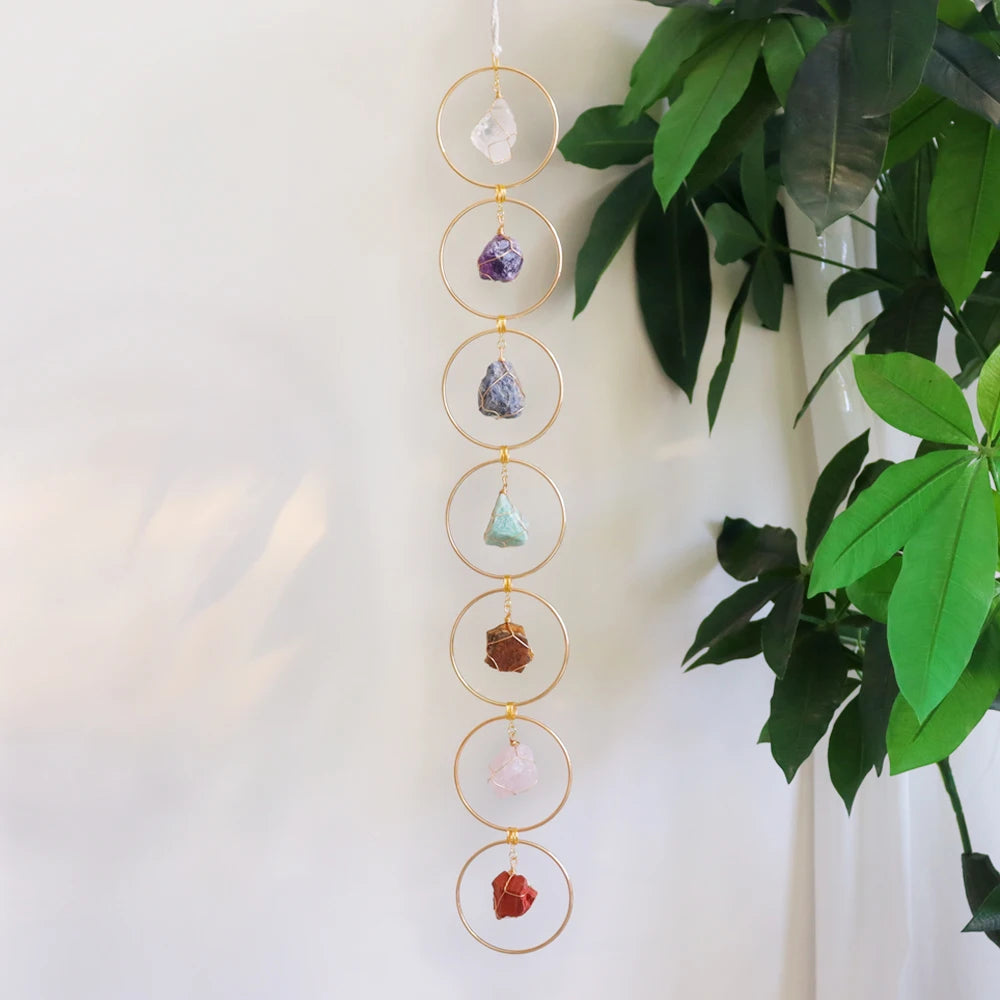 High Quality Natural Healing Crystal Seven Chakra Stonet Raw Crystal 7 Chakra Gemstone Wall Hanger Decor
