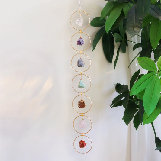 High Quality Natural Healing Crystal Seven Chakra Stonet Raw Crystal 7 Chakra Gemstone Wall Hanger Decor