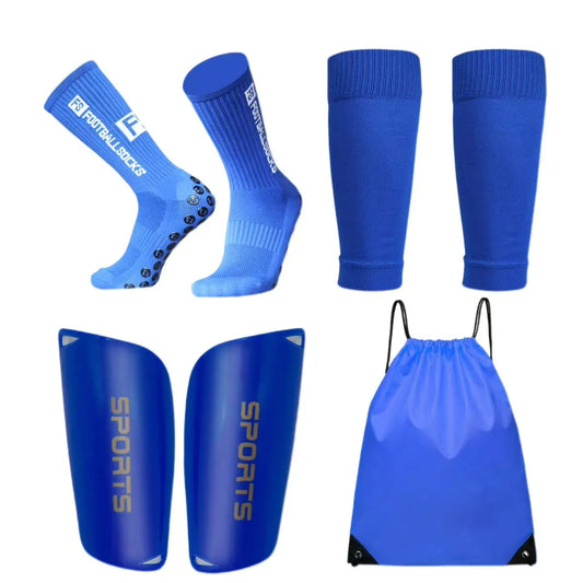 Adult Men/Women Set of Soccer Shin Guard Football Grip Socks and Soccer Sleeves Crew Sport Socks