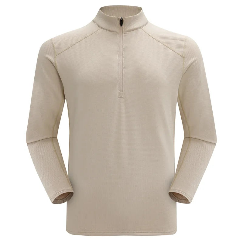 Men's Autumn Winter Fleece Warm Half-Zip Stand-Collar Outdoor Long-Sleeve Running Sports Sweatshirt Cycling Fitness Top