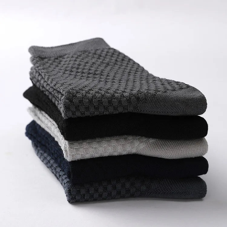 Men's Casual Bamboo Thin Antibacterial Mid Calf Crew Socks for Men 5 Pairs Set Box Available