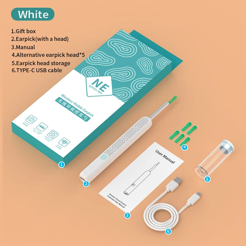 NE3-H Wireless Visual Ear Cleaner With Camera  Safe & Portable Earwax Removal Tool, HD Smart Otoscope for Gentle Cleaning