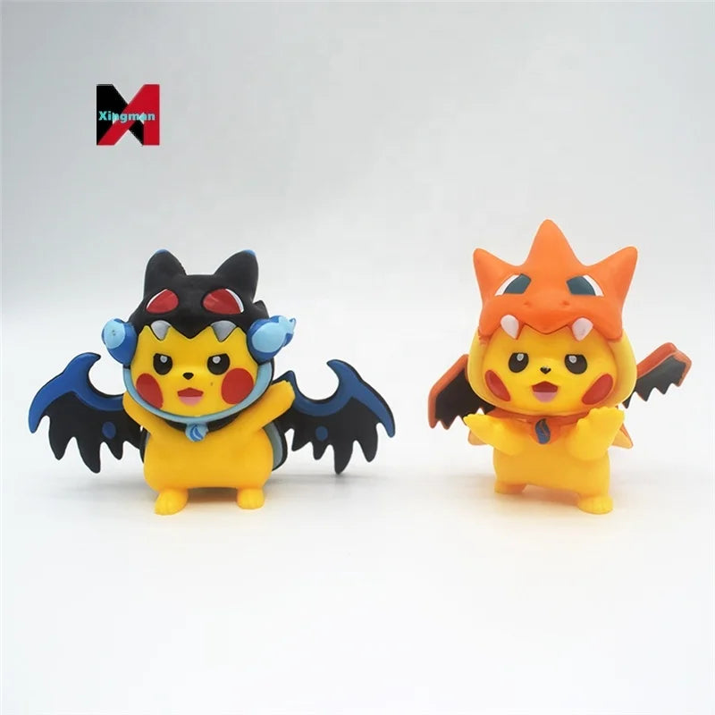 7 PCS Pokemoned Costume Pikachu Cute Cartoon Car Decor Claw Machine Figure Set Collectible