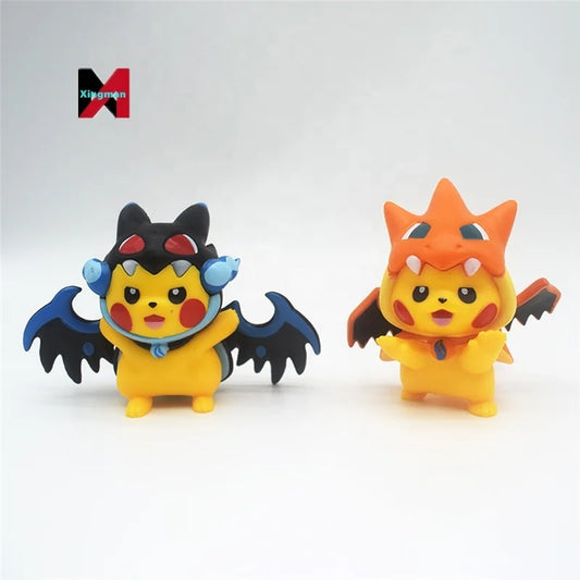 7 PCS Pokemoned Costume Pikachu Cute Cartoon Car Decor Claw Machine Figure Set Collectible