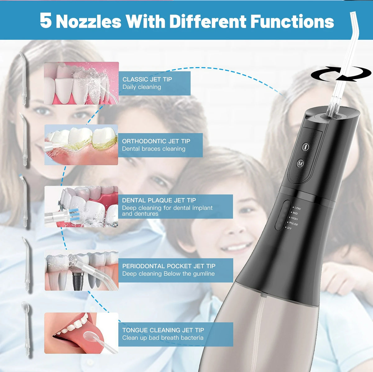 Teeth Cleaning With 5 Modes DIY 400ML Water Tank IPX7 Waterproof Portable Electric Cordless Oral Irrigator Dental Water Flosser
