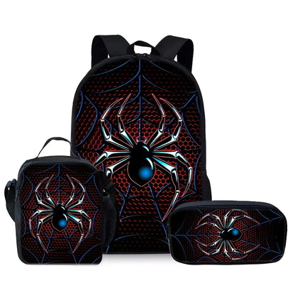 3D Cartoon Spider Waterproof School Backpack Set Best Gift for Boys Children's Three-Piece Backpack