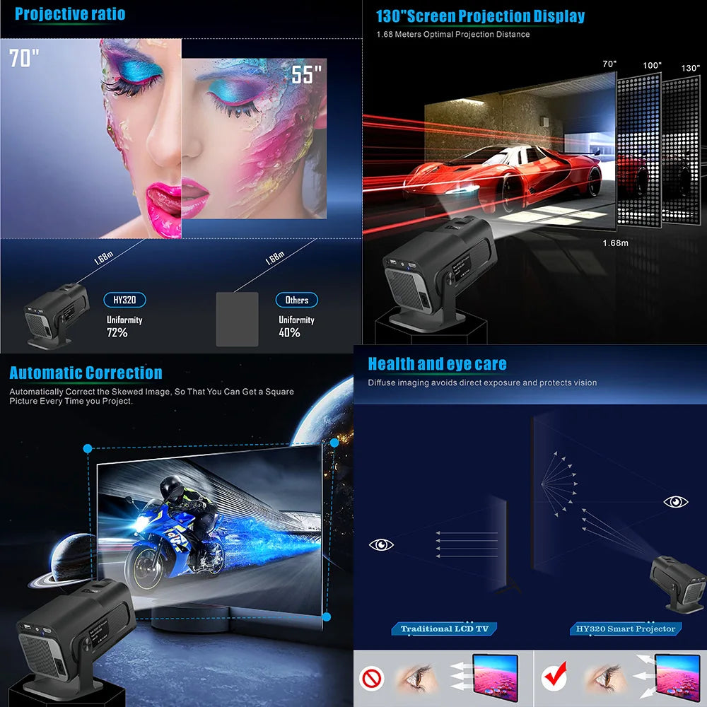 Led Projector Cinema Beamer 4k 1080p Video Smart Home Hy320 Mini Projector With Wifi Android Portatil