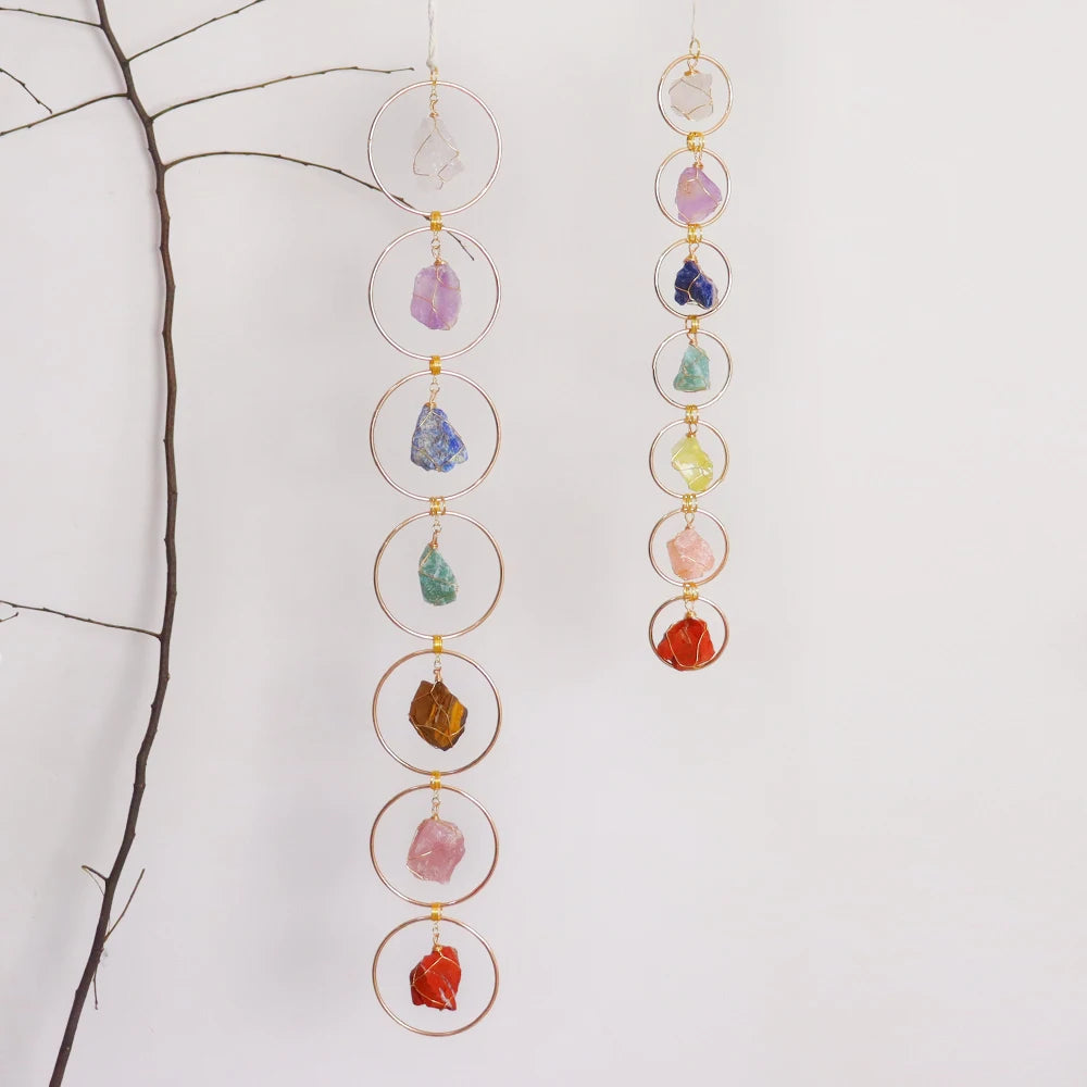 High Quality Natural Healing Crystal Seven Chakra Stonet Raw Crystal 7 Chakra Gemstone Wall Hanger Decor