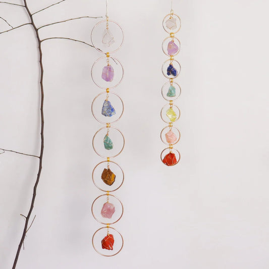 High Quality Natural Healing Crystal Seven Chakra Stonet Raw Crystal 7 Chakra Gemstone Wall Hanger Decor