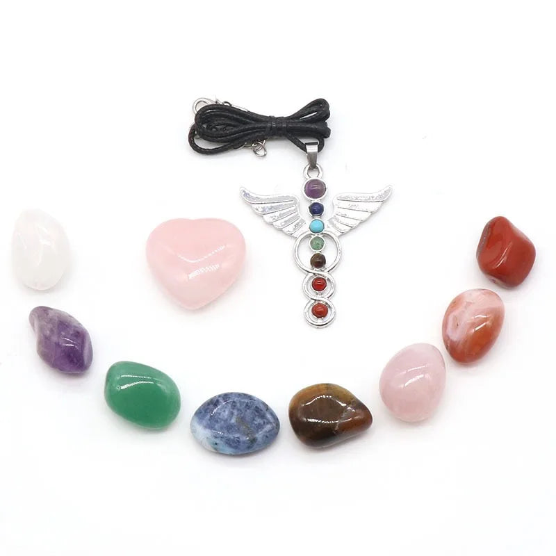 Spiritual Meditation Reiki Agate Gemstone Heart Healing 7 Chakra Irregular Shape Home Decoration Box Set