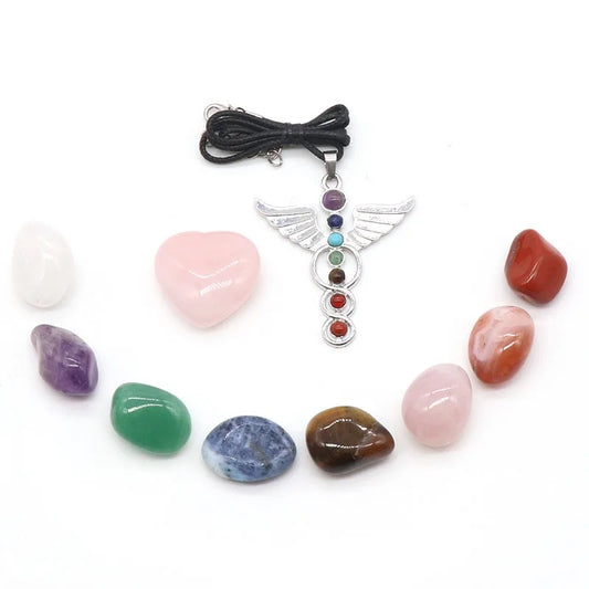 Spiritual Meditation Reiki Agate Gemstone Heart Healing 7 Chakra Irregular Shape Home Decoration Box Set
