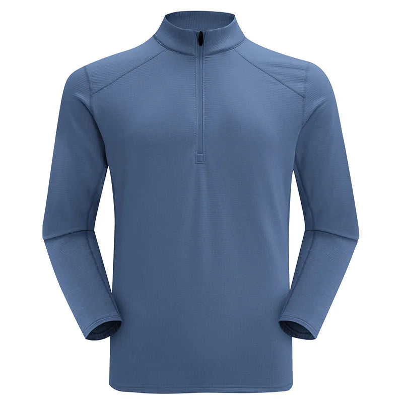 Men's Autumn Winter Fleece Warm Half-Zip Stand-Collar Outdoor Long-Sleeve Running Sports Sweatshirt Cycling Fitness Top