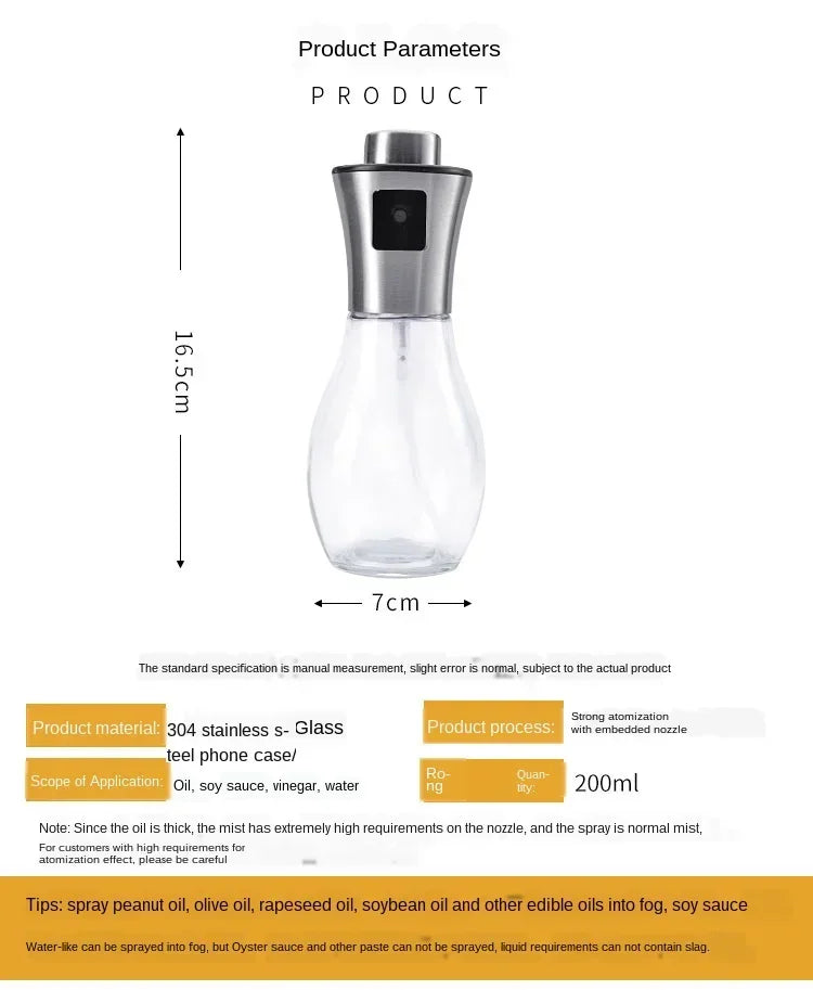 Olive Oil Sprayer Pump Spray Bottle for Cooking, Kitchen Tool, Cookware, Made of Glass