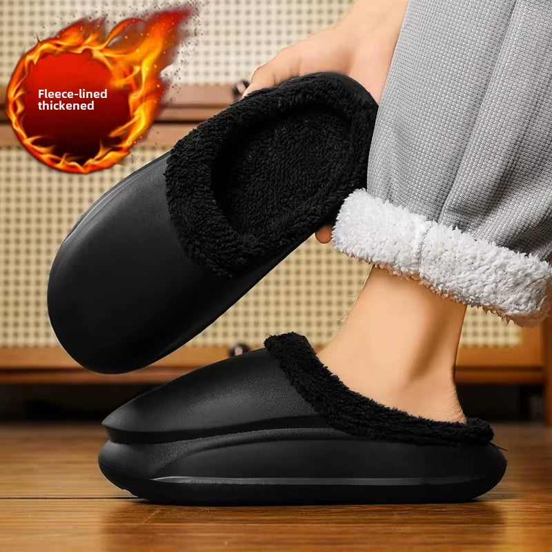 Cozy Couple's Winter Fleece-Lined Waterproof Slippers - Stylish Comfort for Home and Outdoors